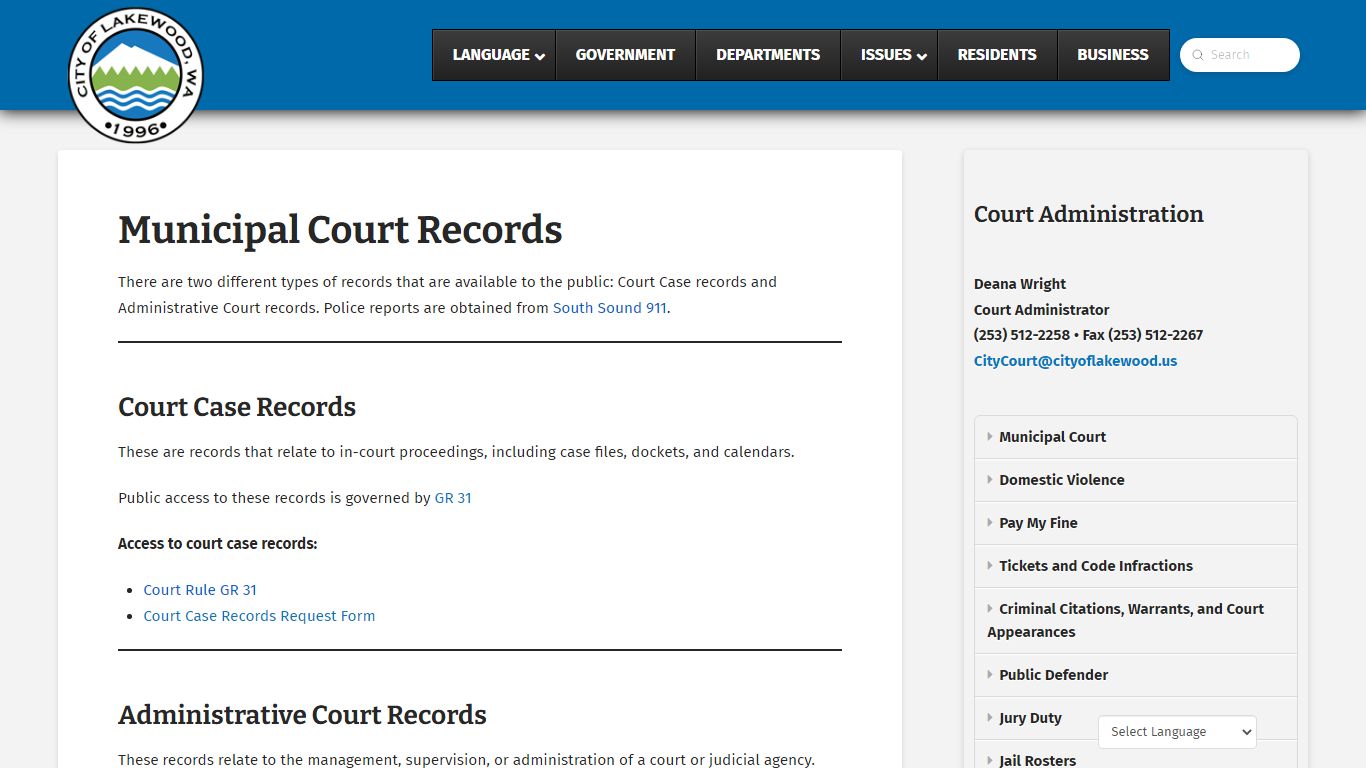 Municipal Court Records - City of Lakewood